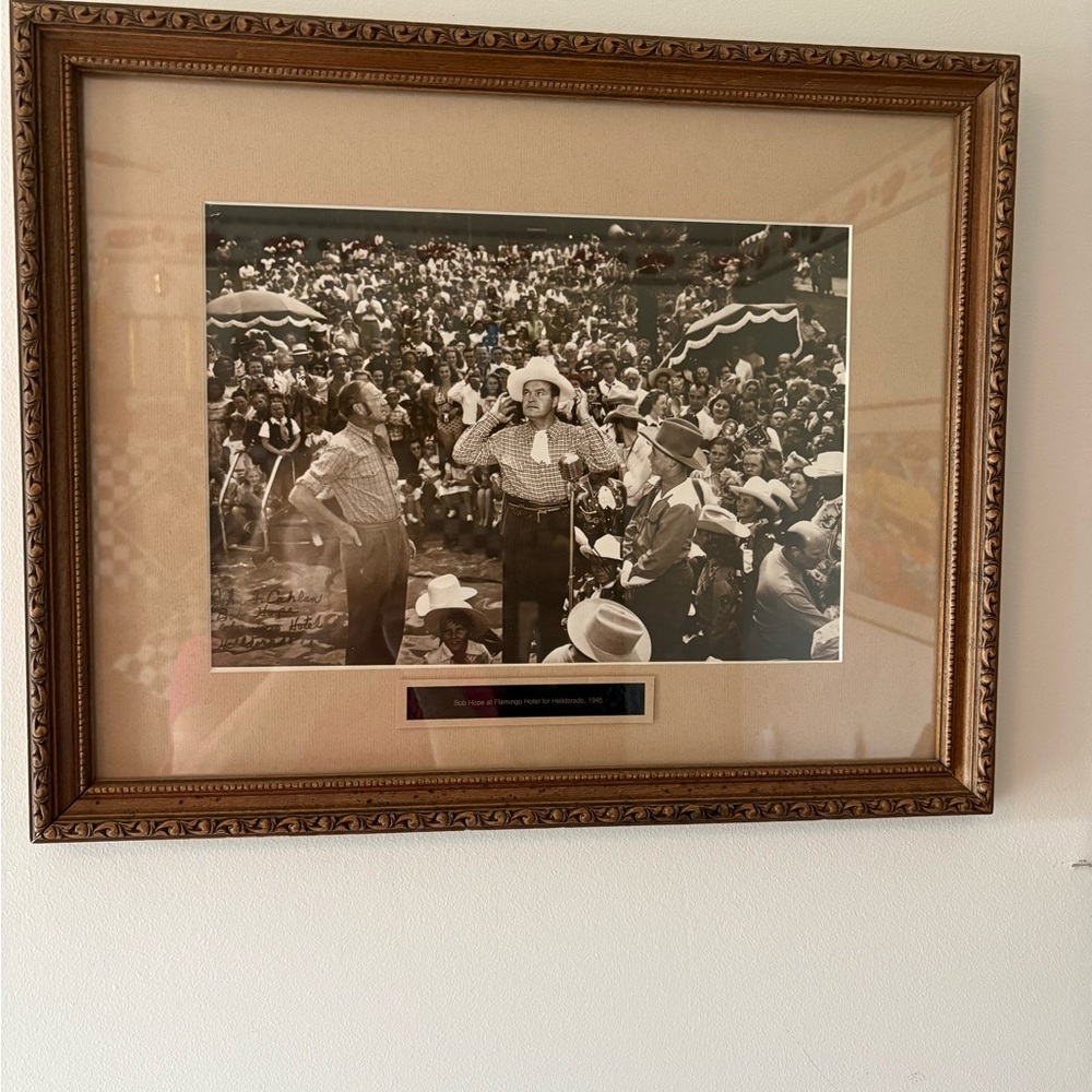 Historical Las Vegas Bob Hope 1945 Flamingo Hotel Western Framed Photo W/Plaque